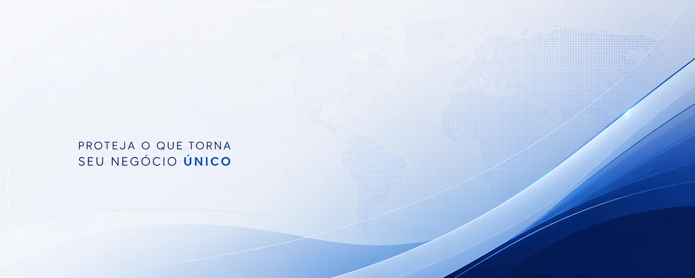 Composição abstrata em azul representando estratégia, inovação e proteção